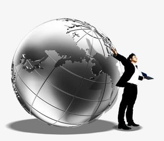 站在地球仪前伸开双手的男人免抠标签元素