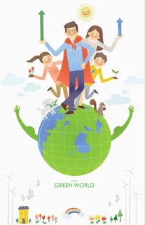 卡通家庭保护地球背景素材高清