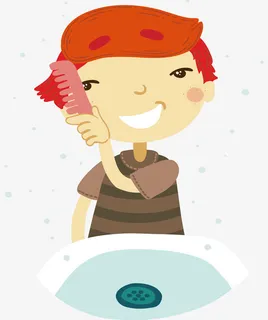 臭美的梳头男孩免抠