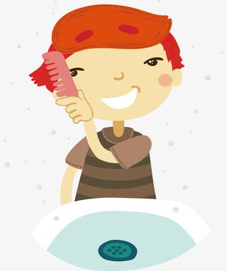 臭美的梳头男孩免抠