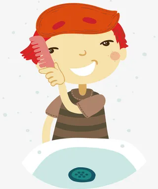 臭美的梳头男孩免抠