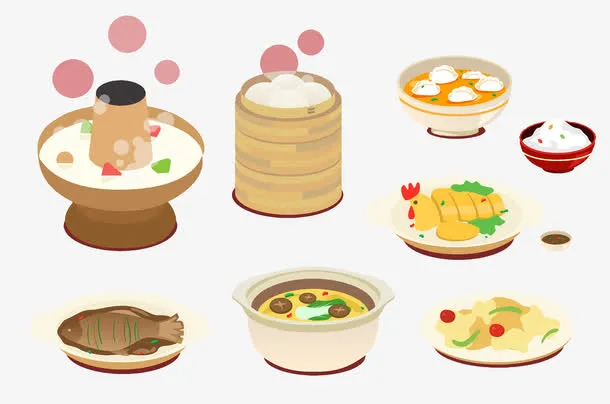 手绘矢量扁平化美食免抠
