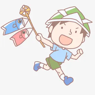 挥舞鲤鱼旗跑步的小男孩免抠