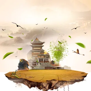 传统古楼数码家电PSD分层主图背景素材高清