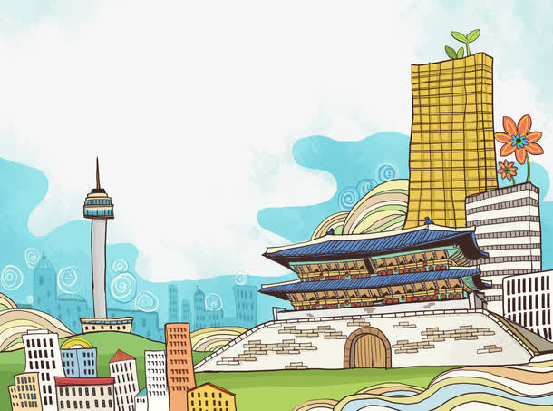 手绘韩国旅游首尔免抠
