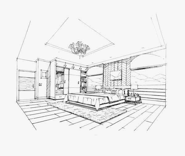 卧室手绘线稿免抠