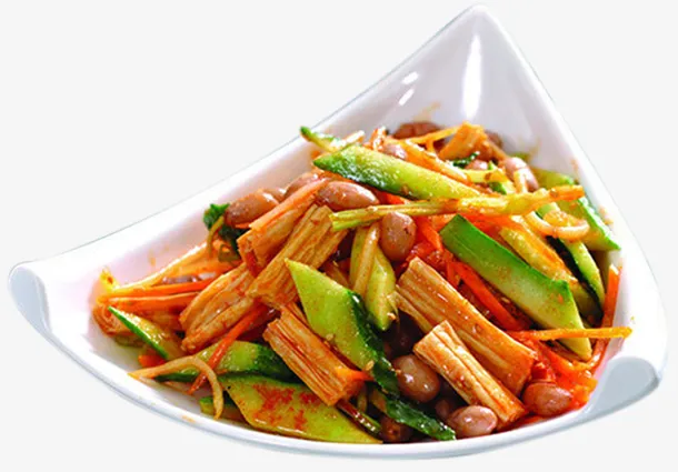 红油老醋腐竹拌黄瓜美食摄影免抠