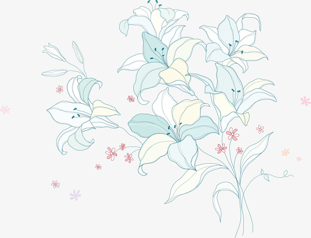 蓝色卡通百合花朵免抠