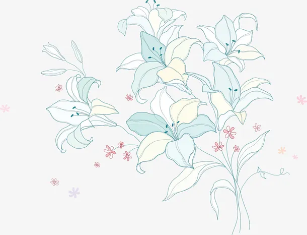 蓝色卡通百合花朵免抠