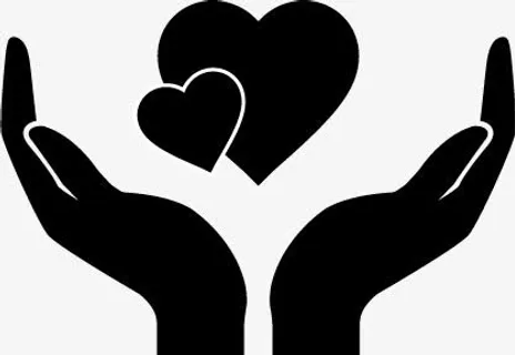 黑白双手托举爱心免抠标签元素