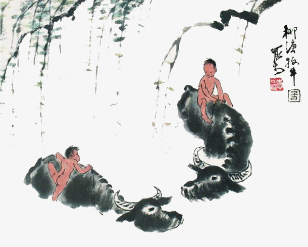传统水墨牛素材免抠