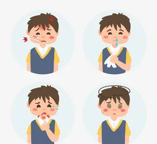 流感感冒生病的孩子男孩蓝色人物插图免抠