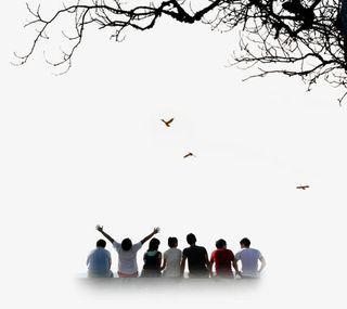 人群枯树枝免抠