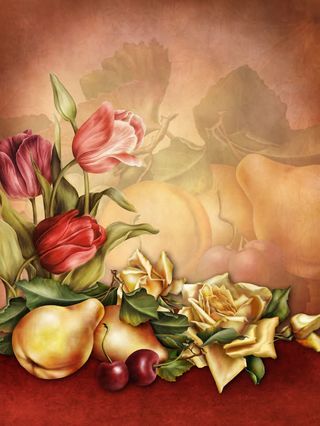 油画鲜花水果静物免抠背景底纹元素