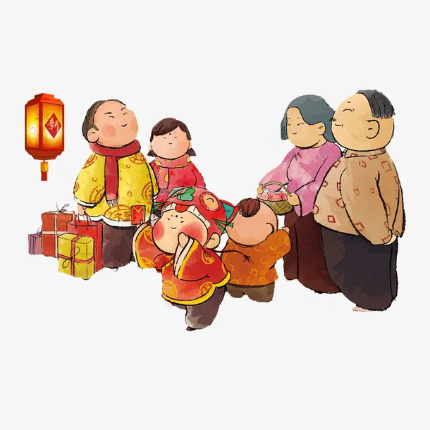 春节回家拜年过节主题插画免抠