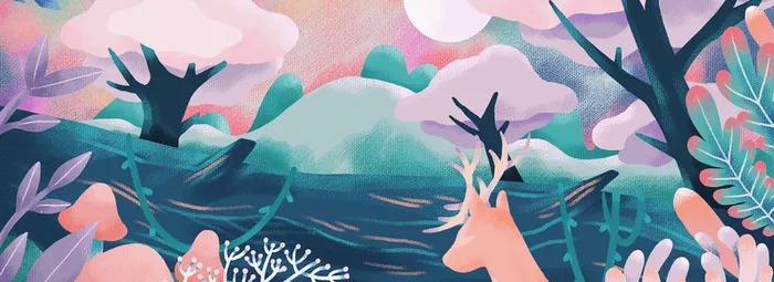 清新手绘夏季促销麋鹿花卉森系背景高清