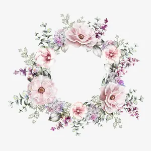 手绘水彩花环边框免抠