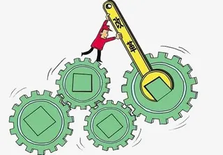 撬齿轮的小人寓意改革免抠