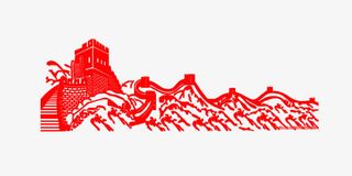 中国风长城剪纸节日素材免抠