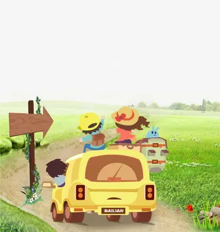 卡通手绘春游踏青海报插画免抠