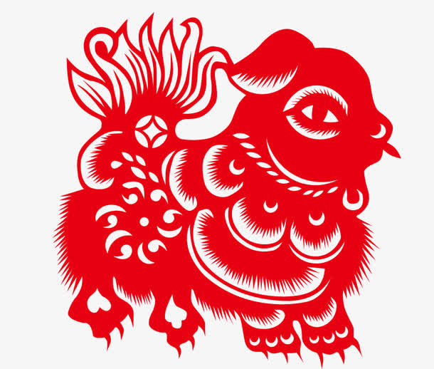 矢量剪纸年兽免抠