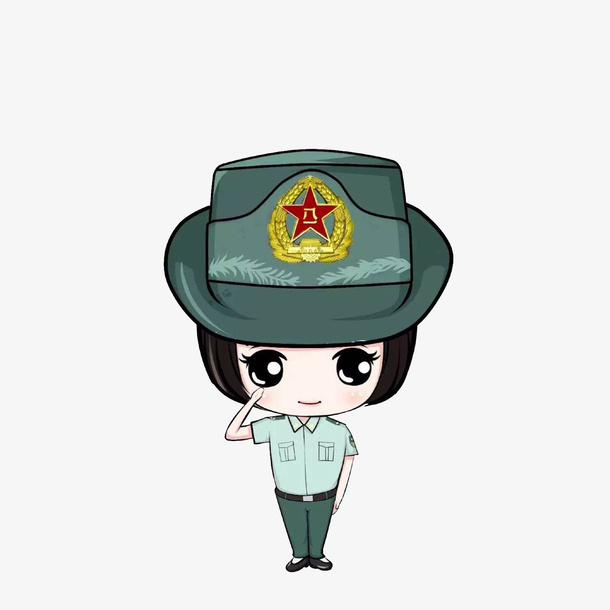 卡通敬礼的女解放军素材免抠