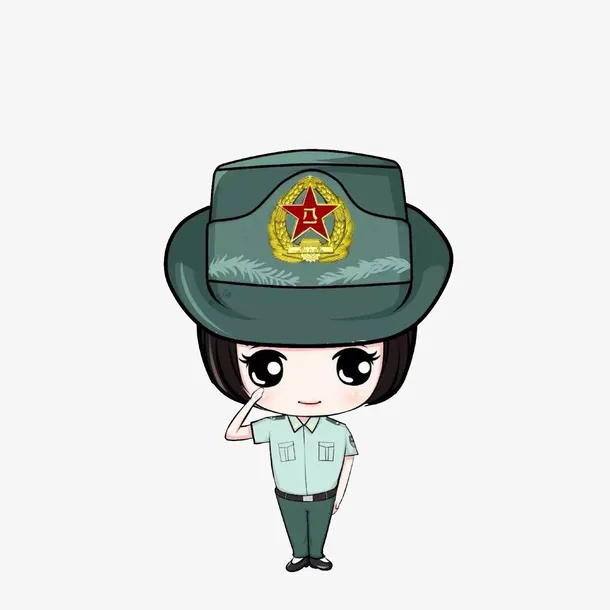 卡通敬礼的女解放军素材免抠