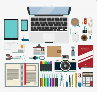 扁平化办公室桌面摆设免抠