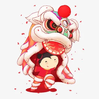 红色舞狮子免抠