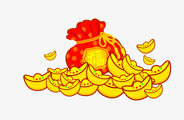 手绘创意扁平金元宝福袋免抠