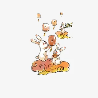 月兔放孔明灯免抠