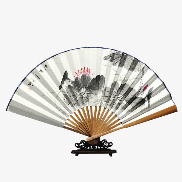 手绘双面宣纸折扇免抠