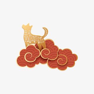 红色中国风小狗祥云免抠