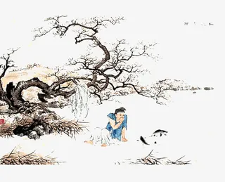 卧冰求鲤水墨画免抠