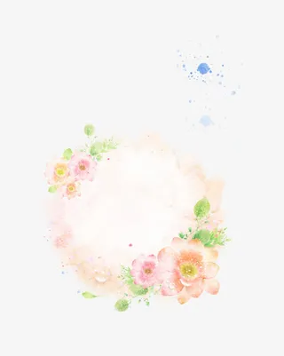 红色花圈晕染效果蓝色点缀免抠