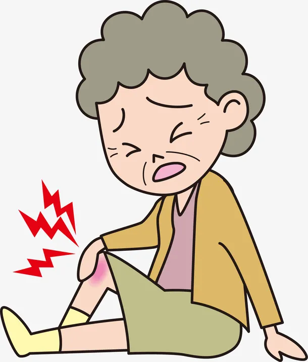 卡通摔倒磕到膝盖疼得冒汗的老人免抠