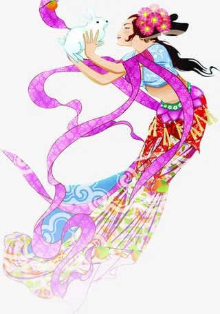 嫦娥玉兔鲜花唯美免抠