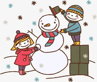 堆雪人的卡通小朋友免抠