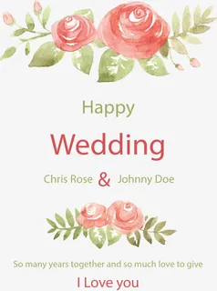 粉红水彩玫瑰请帖免抠