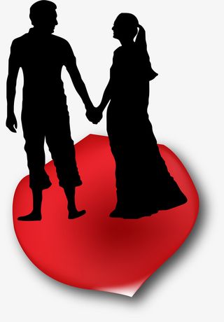 情人节花瓣情侣剪影免抠