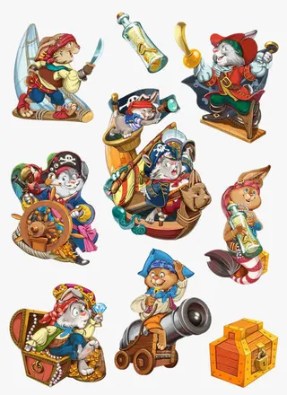 可爱的卡通海盗动物免抠