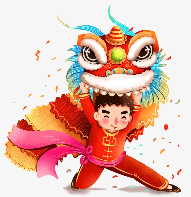 新年春节习俗舞狮子喜庆气氛左免抠