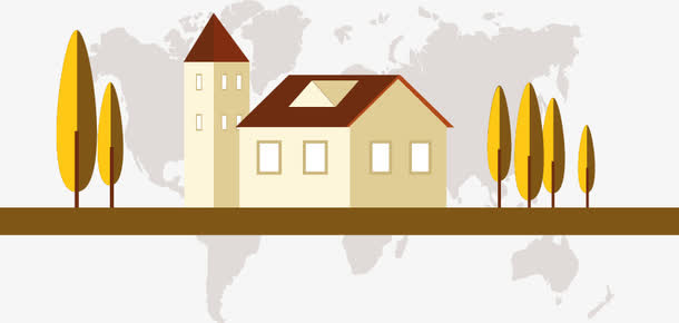 抽象卡通房子小树图案免抠