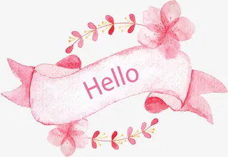 粉红水彩春天丝带免抠