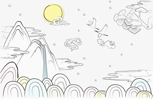 淡色中国风淡雅清新山水画免抠