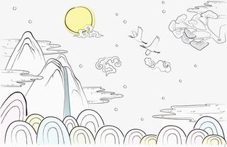 淡色中国风淡雅清新山水画免抠