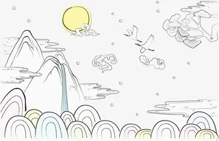 淡色中国风淡雅清新山水画免抠