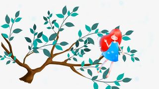 免抠卡通手绘站在树枝上的女孩树免抠