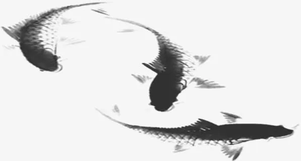 黑色水墨画鲤鱼毛笔字免抠