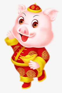 带着帽子的新年福猪卡通免抠图免抠